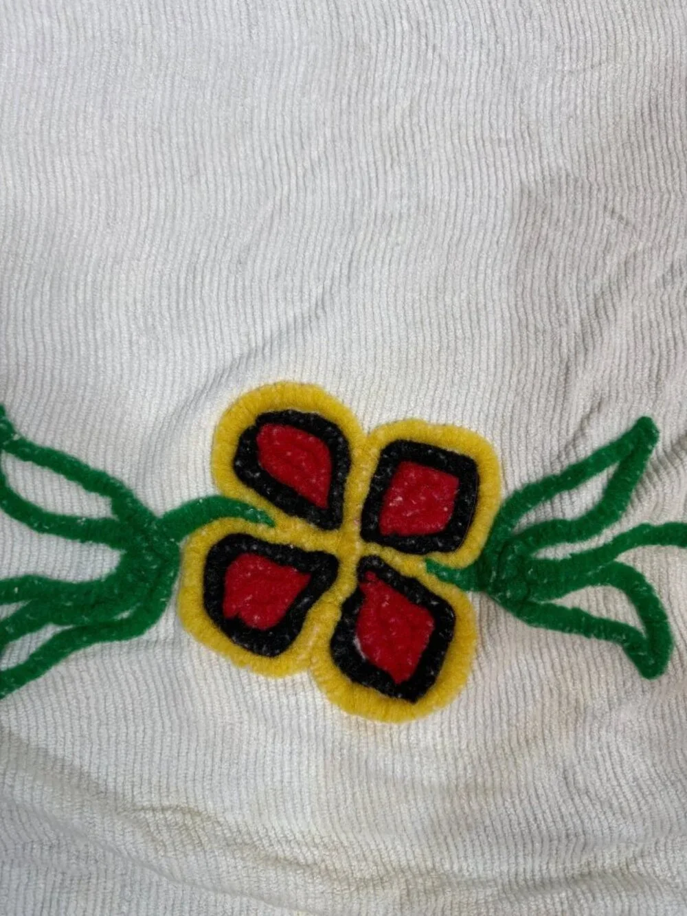Vintage Chenille Bedspread Yellow Birds Floral Fringed Edges 89